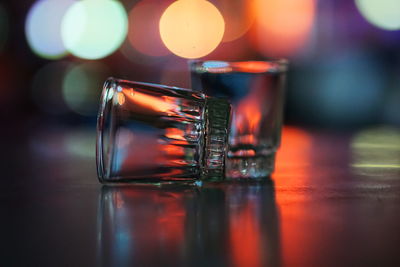 Shot glasses on table in bar