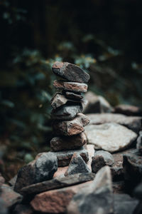 Close-up of stone stack on rock