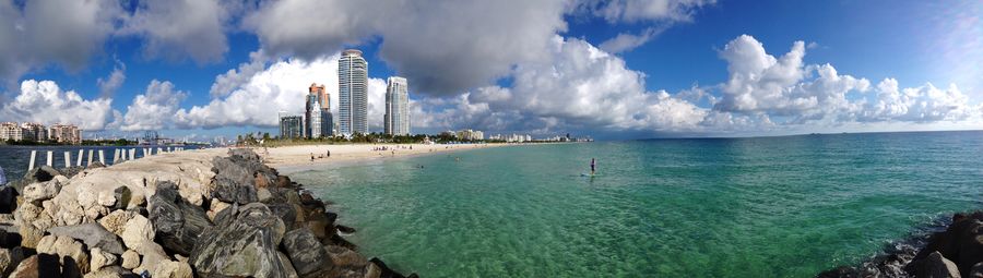 Panoramic view of sea against cloudy sky