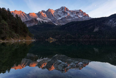 Reflection of mountain in lake against sky