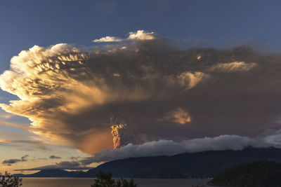 Scenic view of mountains against sky at sunset