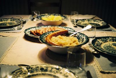 Kassler with sausages served on table