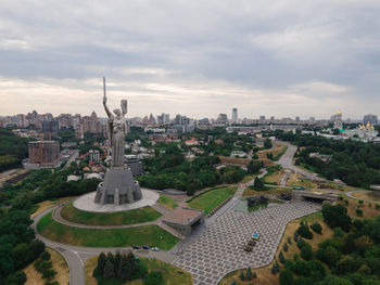 High angle view of buildings in city