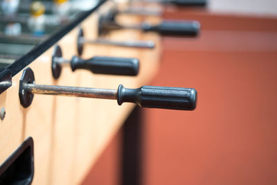 Close-up of foosball handle