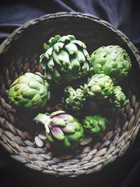 High angle view of fruits in basket