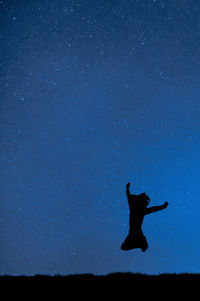 Silhouette man jumping against sky at night