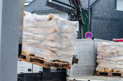 Low angle view of text on building