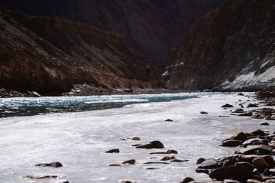 Scenic view of river and mountains