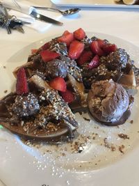 High angle view of dessert in plate on table