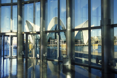 Reflection of building in glass window