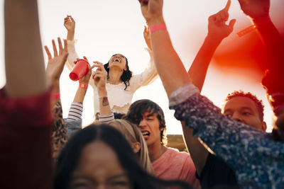 Friends enjoying at music festival during summer