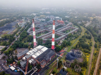 High angle view of buildings in city