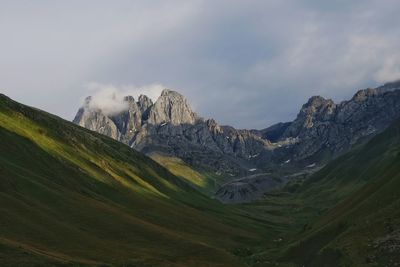 Scenic view of snowcapped mountains against sky