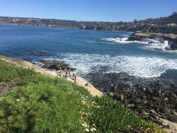 Scenic view of sea against clear sky