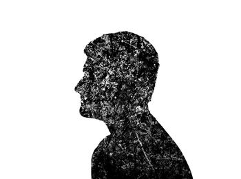 Digital composite image of man against white background