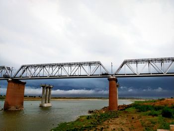 Low angle view of bridge over river against sky