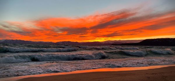 Scenic view of sea against sky during sunset