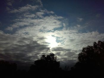 Silhouette of trees against cloudy sky