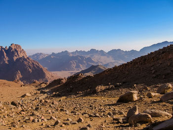 Scenic view of mountains against clear sky