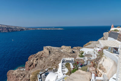 Panoramic view of sea against blue sky