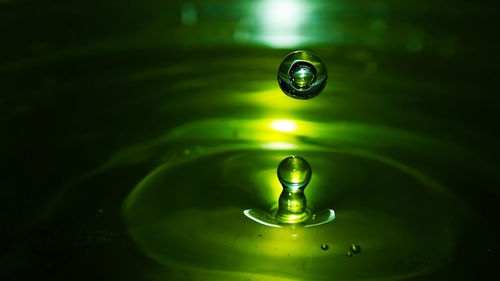 Close-up of water drop falling on leaf