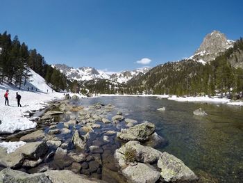 Scenic view of snow covered mountain against sky
