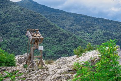 Bulgarian rhodope mountain view from the side of the asens fortress on a cloudy summer day