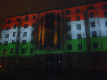 Illuminated building at night