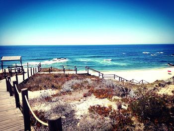 Scenic view of beach against clear sky