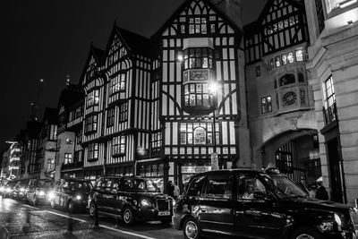 Low angle view of city street at night