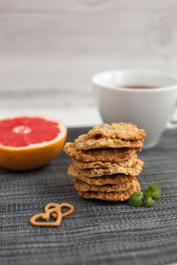 Close-up of breakfast on table