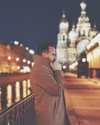 Man in saint petersburg at night