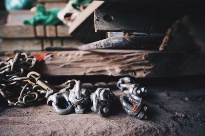 Close-up of rusty chains