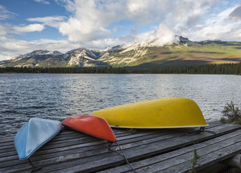 Scenic view of lake against mountain range