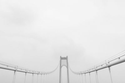 Low angle view of suspension bridge against sky