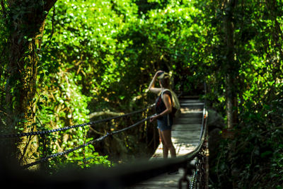 Rear view of man in forest