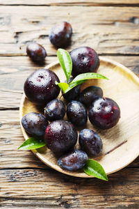 High angle view of grapes on table