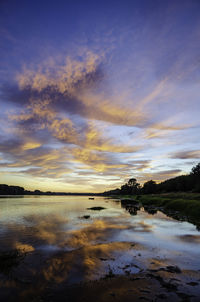 Scenic view of lake against sky during sunset