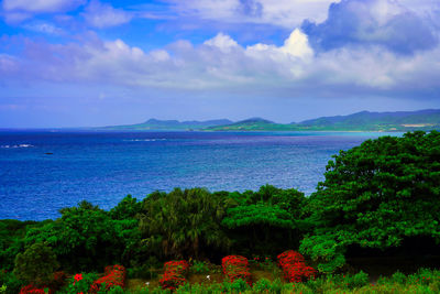 Scenic view of sea against cloudy sky