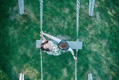 High angle view of swing in playground