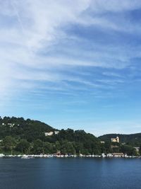 Scenic view of river against cloudy sky