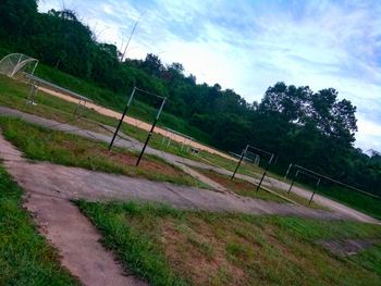 Trees on field against sky