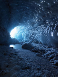 Light streaming into an ice cave in iceland