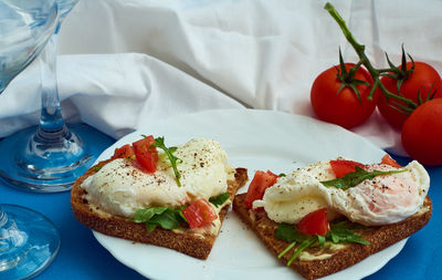 Close-up of breakfast served on table