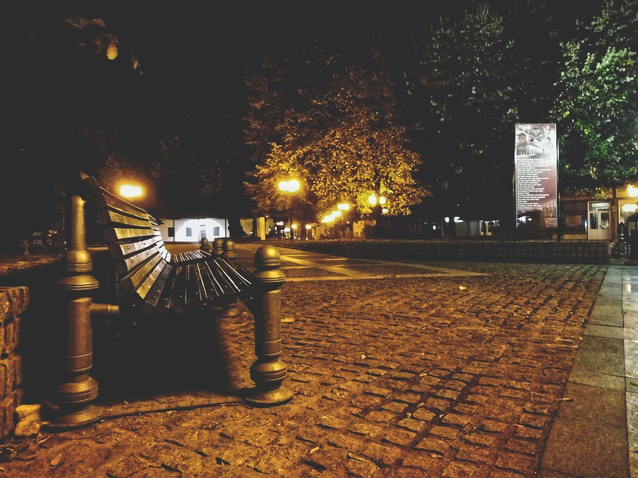 ILLUMINATED STREET LIGHTS IN PARK AT NIGHT