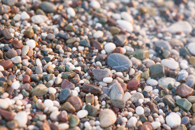 High angle view of stones on pebbles