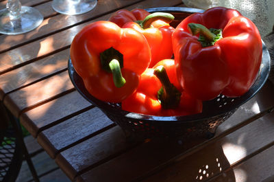 High angle view of tomatoes on table