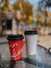 Close-up of coffee cup on table