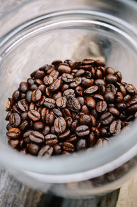 Close-up of coffee beans in glass