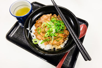 High angle view of food in bowl on table